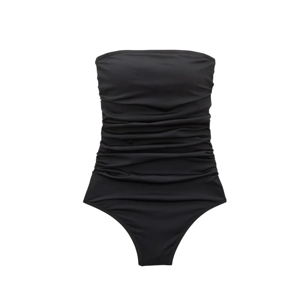 J. Crew Gemma Ruched Bandeau One Piece Swimsuit Black Nylon 8